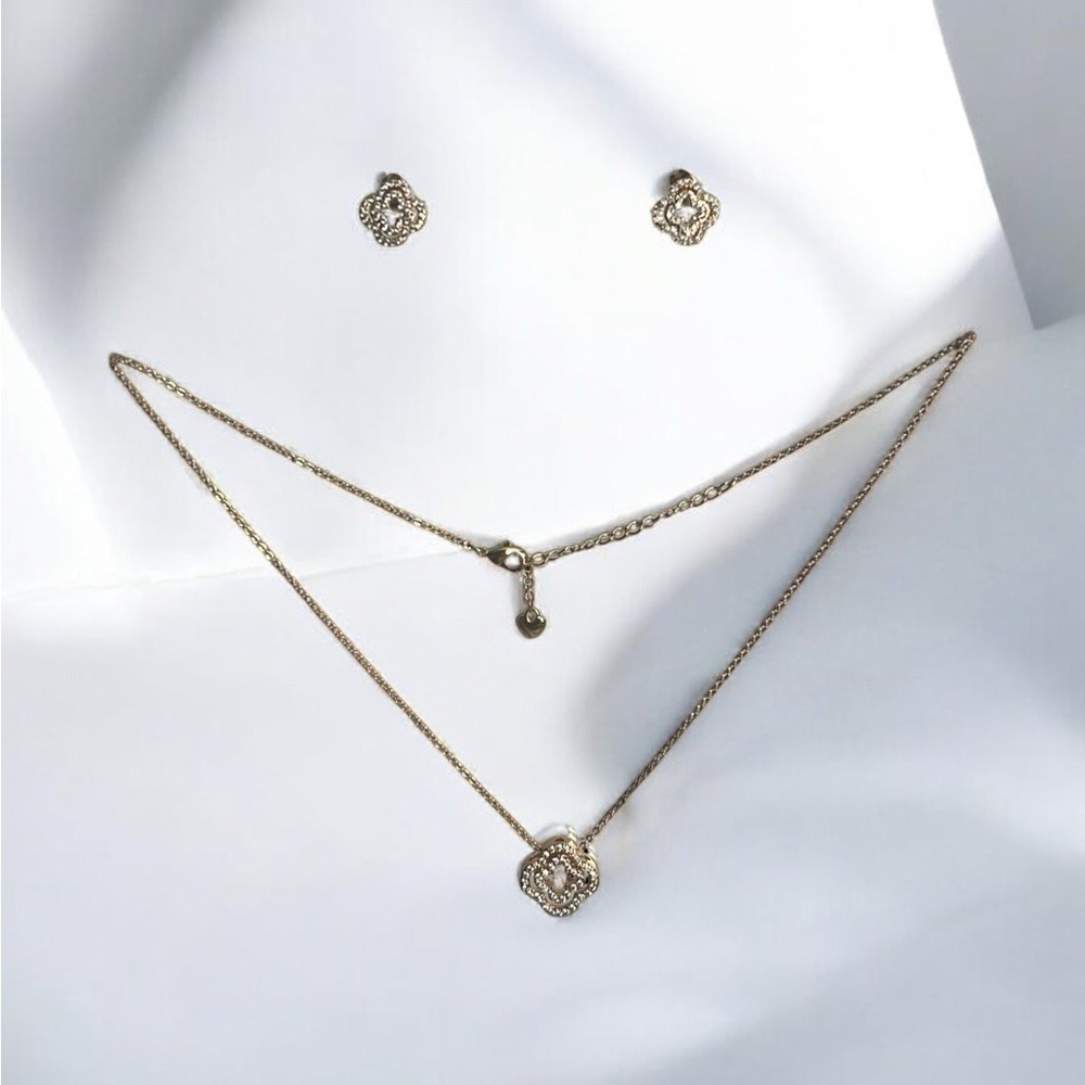 18K Gold Electroplated Necklace and Earrings Set